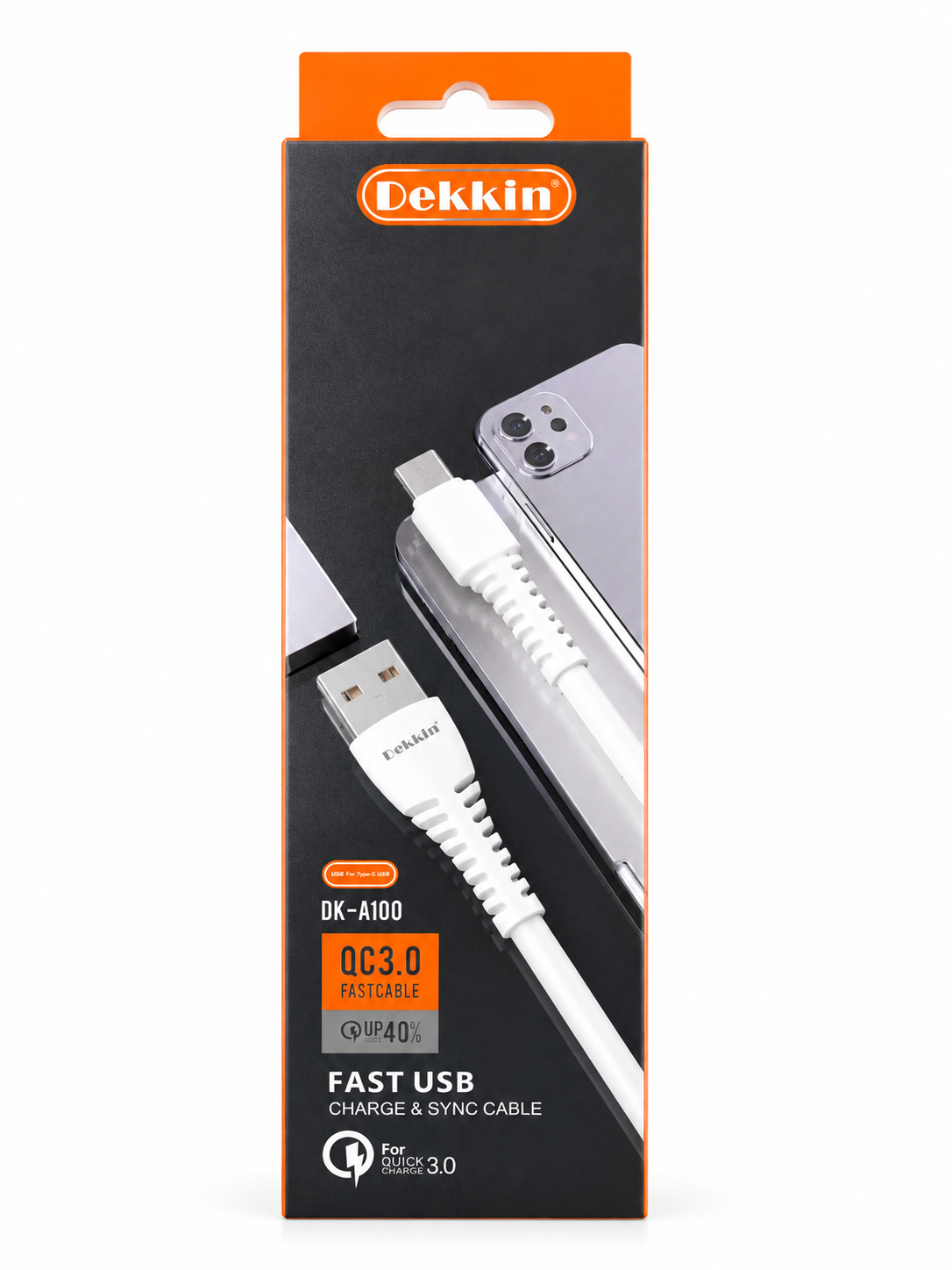 کابل شارژ و دیتا Dekkin مدل DK-A100 USB به Type-C با قابلیت شارژ سریع QC3.0