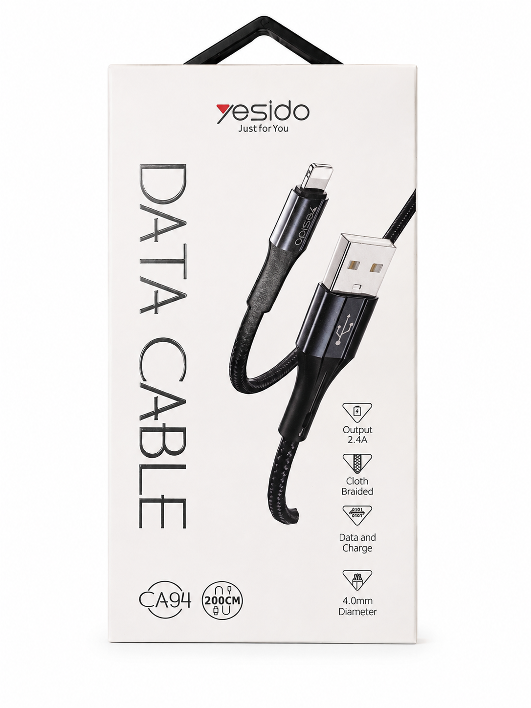 کابل شارژ و دیتا YESIDO مدل CA94 USB به Lightning طول 2 متر با روکش بافته‌شده