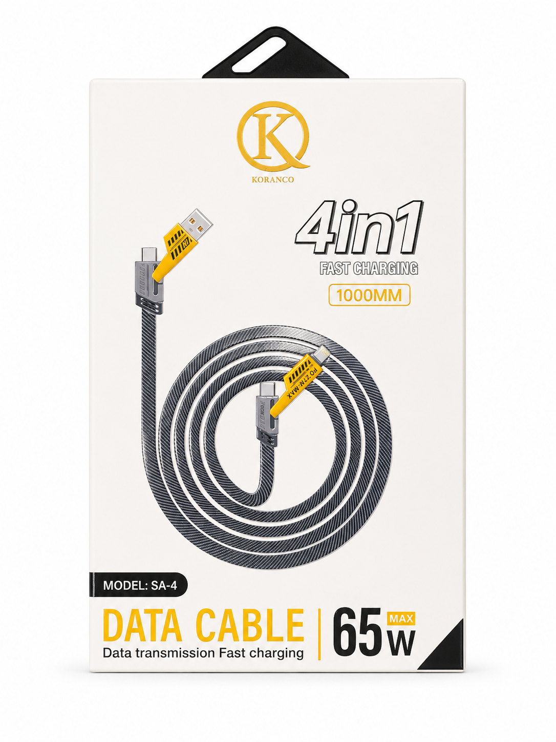 کابل شارژ و دیتا 4 در 1 KORANCO مدل SA-4 طول 1 متر با توان 65 وات