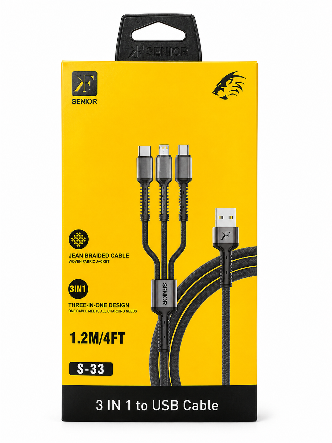 کابل شارژ و دیتا 3 در 1 KF SENIOR مدل S-33 طول 1.2 متر