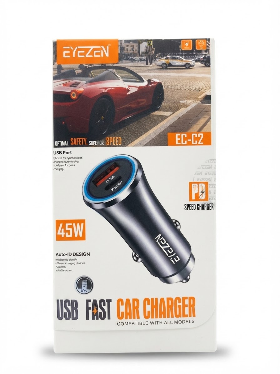 شارژر فندکی خودرو ایزن مدل EC-C2 توان 45 وات به همراه درگاه USB و Type-C PD